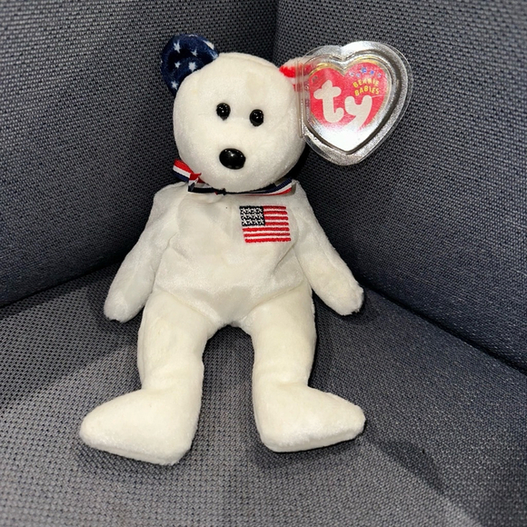 TY AMERICA (WHITE) the BEAR BEANIE BABY - MINT with MINT TAG USA Red Cross - Picture 15 of 16